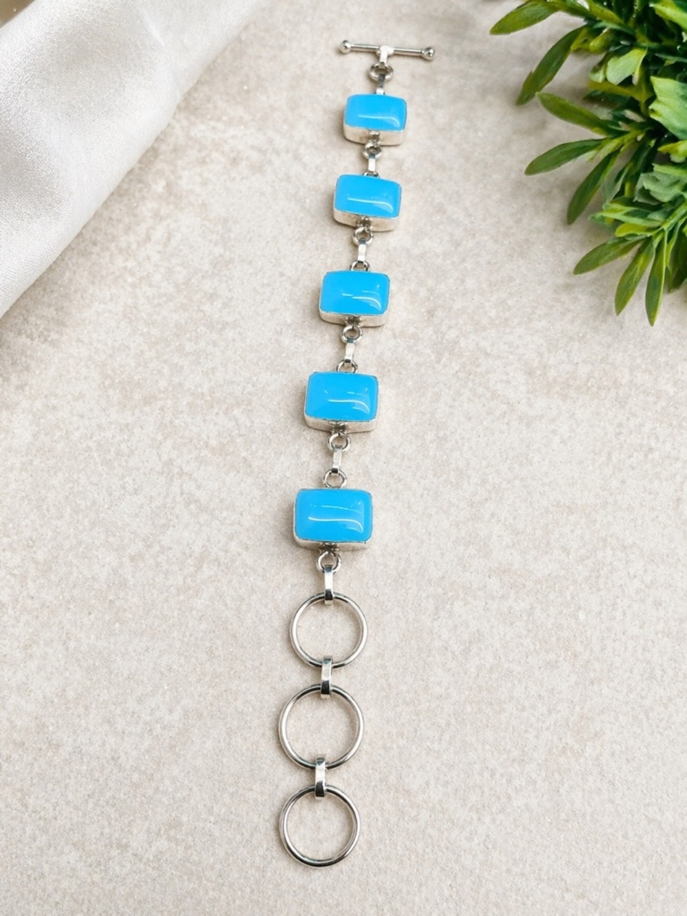 925 Sterling Silver Blue Turquoise Style Link Bracelet – Chunky Modern Design